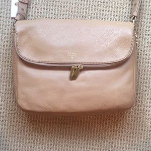 NWT FOSSIL Preston Flap Beige Handbag